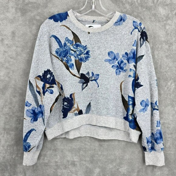Zyia Active Cropped Sweater M Athletic Grey Blue Brown Floral Boxy Dolman Sleeve - Picture 1 of 9